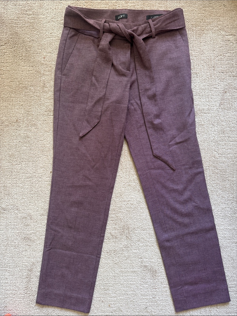 LOFT Dusty Mauve Tie-Waist Ankle Trousers